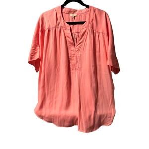 Kori Women's Peach Pullover Silky V-Neck Blouse -L
